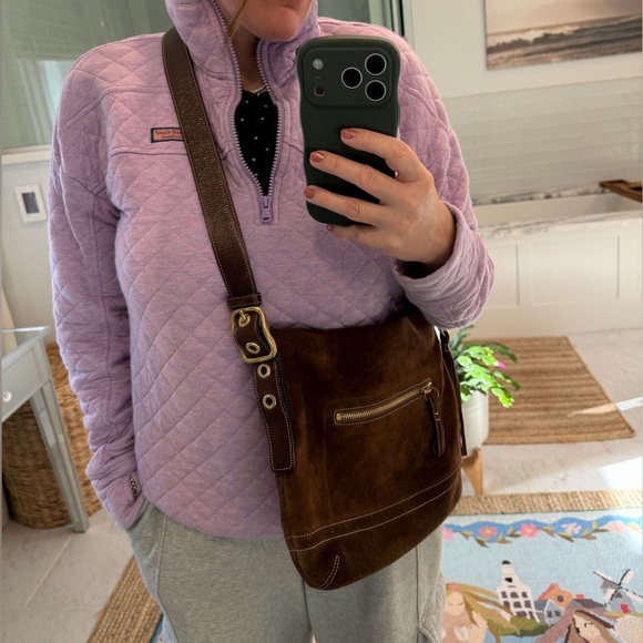 Coach Legacy Brown Suede adjustable strap crossbody shoulder Bag gold accents - Picture 3 of 13